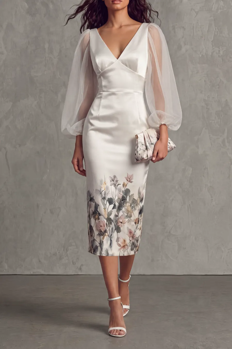 V Neck Floral Midi Dress