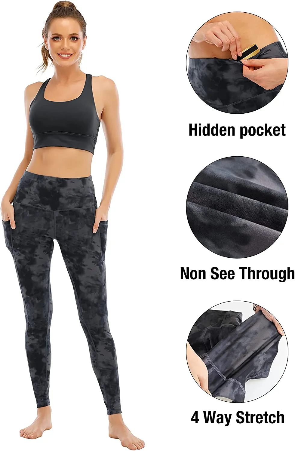 YOUNGCHARM 4 Pack Leggings with Pockets for Women,High Waist Tummy Control Workout Yoga Pants