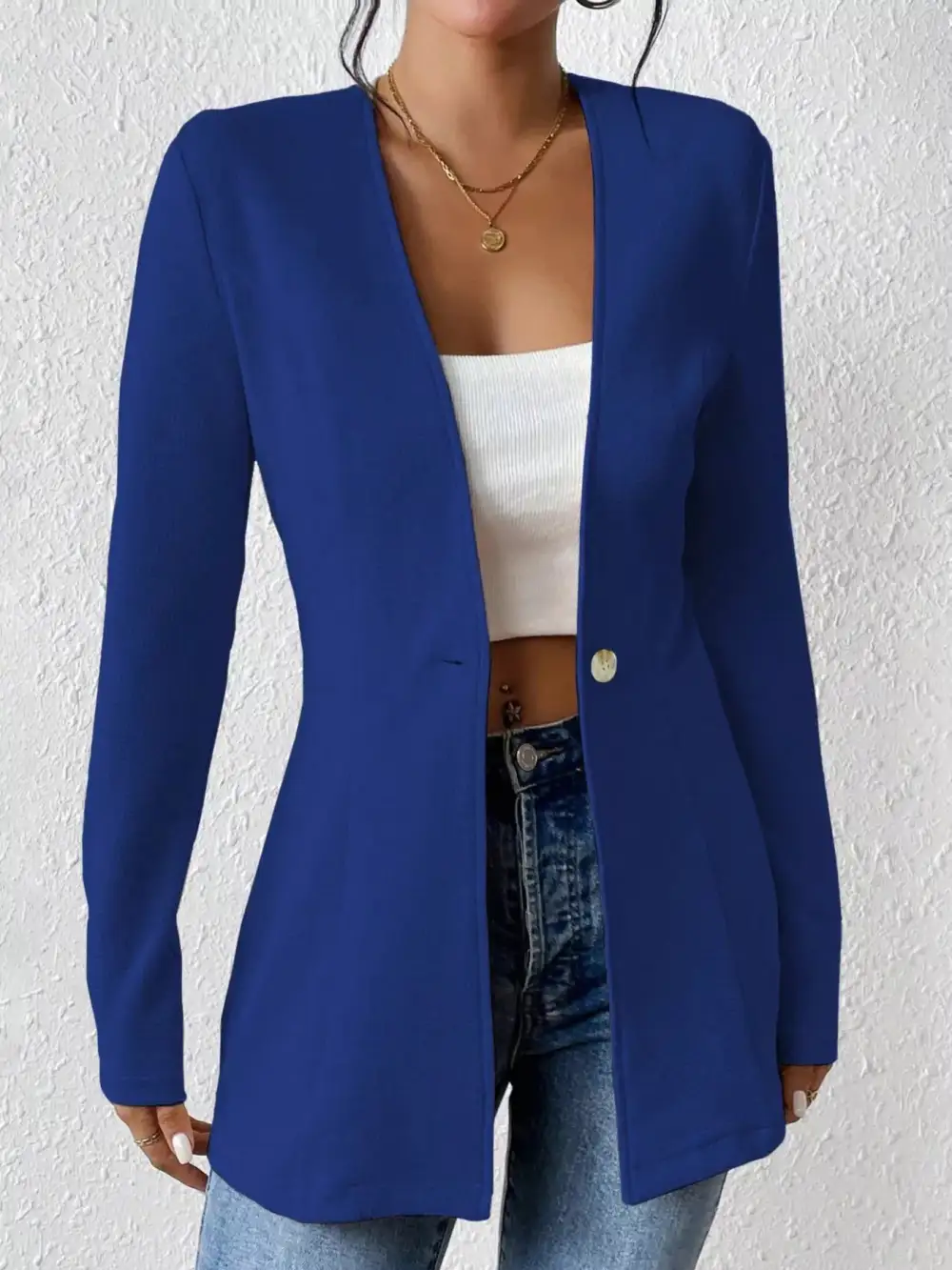 One Button Long Sleeve Blazer Easy Layering Piece