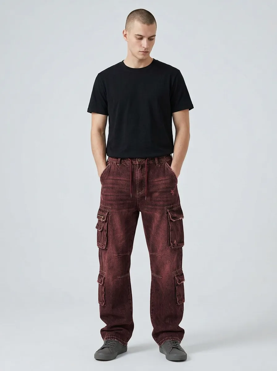 Men's Washed Black Cargo Pants