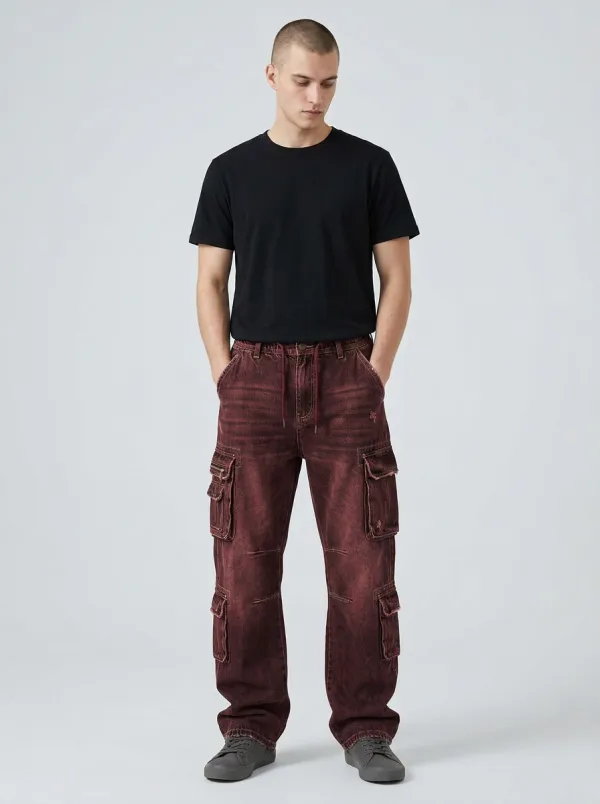 Men's Washed Black Cargo Pants