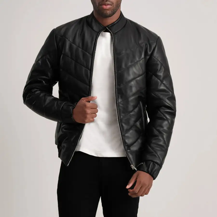 Men's Leather Puffer Jacket
