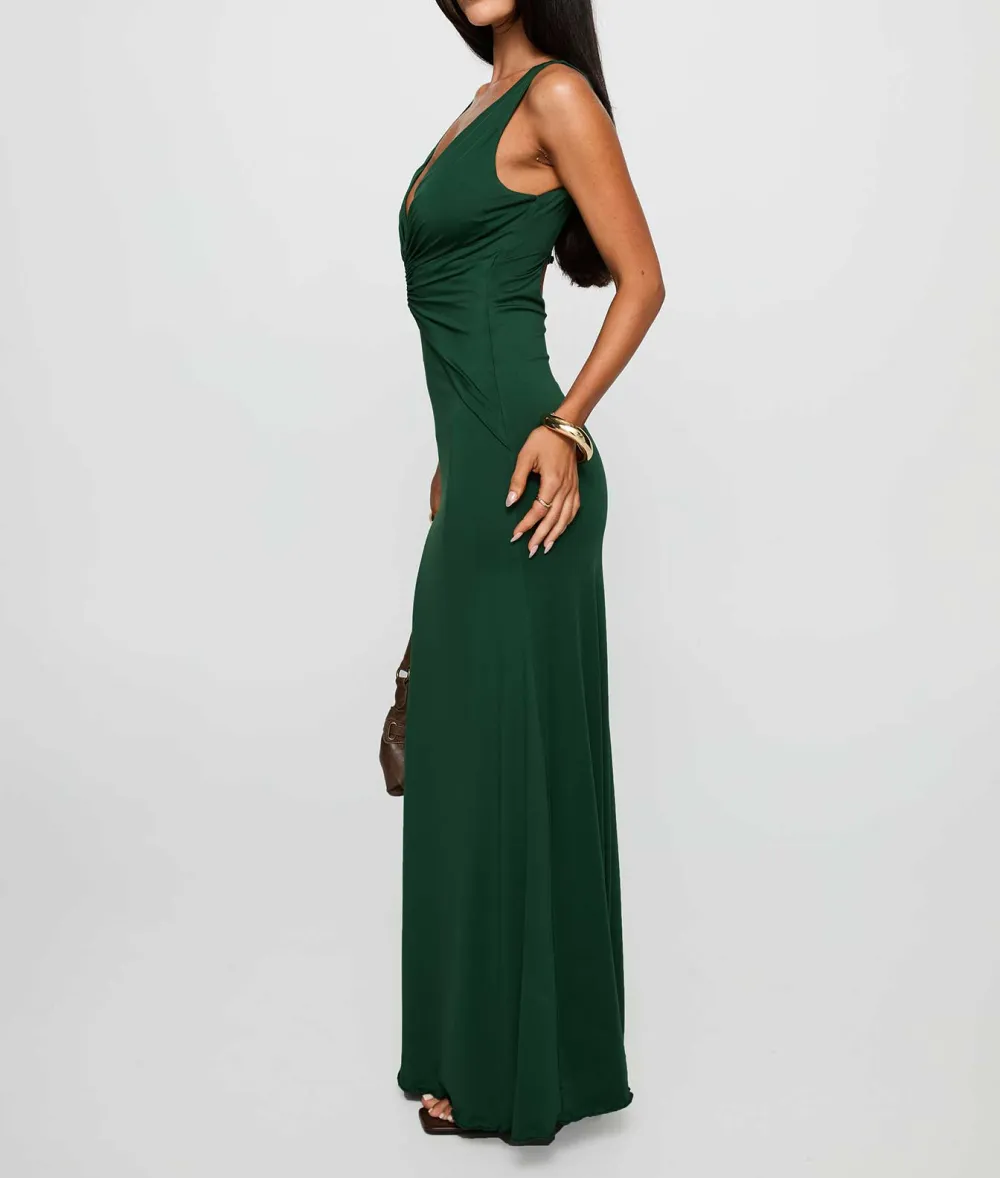 Bubble Texture Plunge Neck Maxi Dress