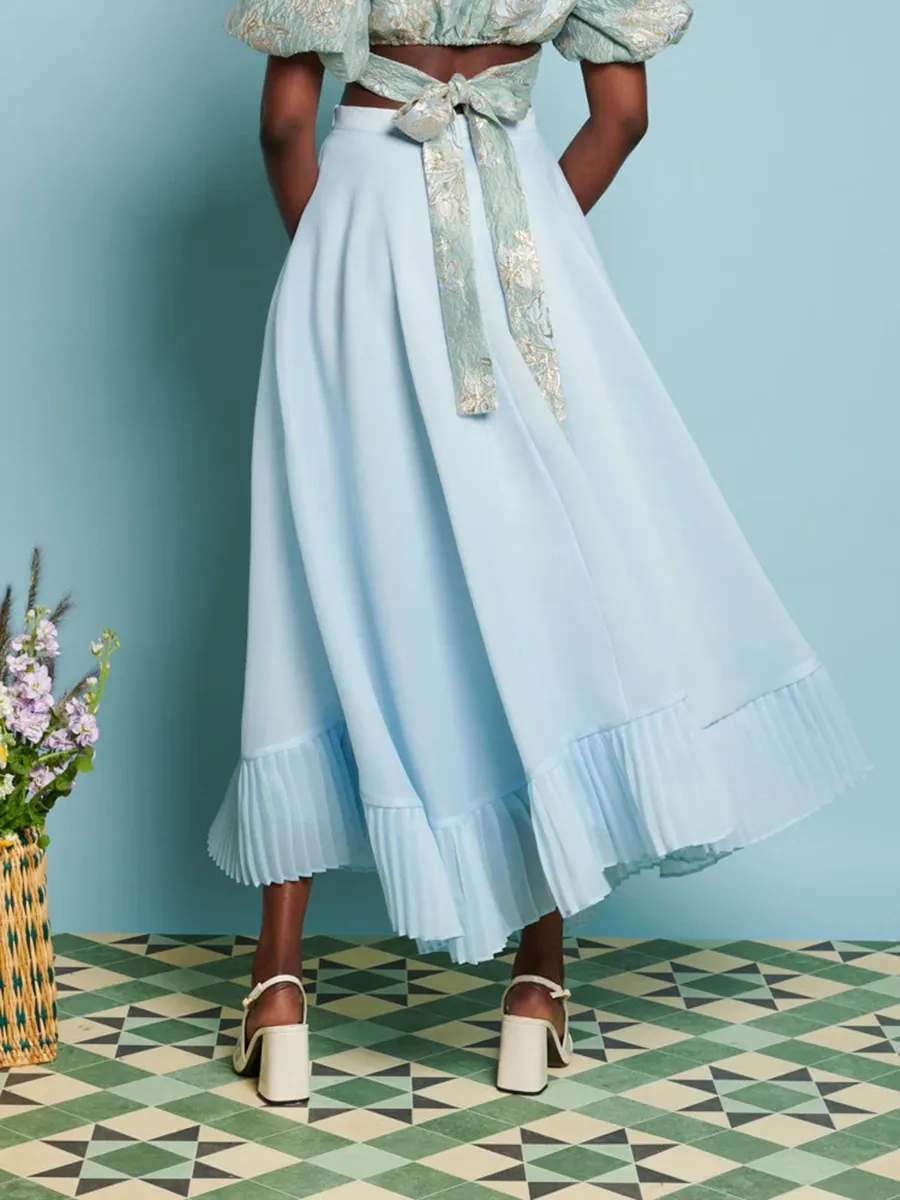 Casual Fig Pleat Midi Skirt