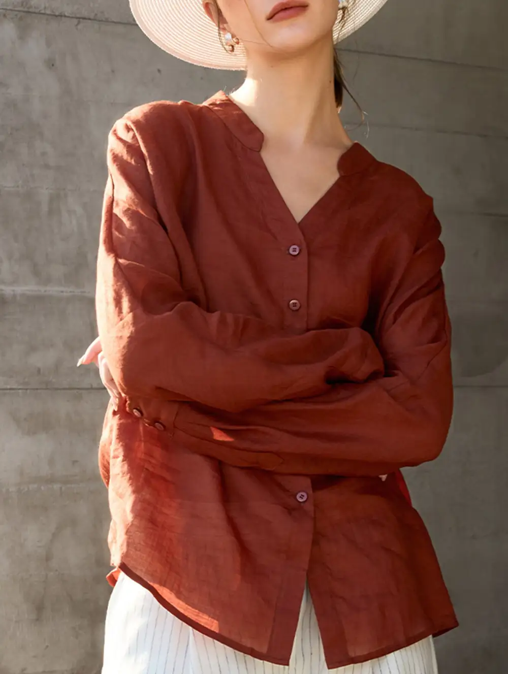 Ramie V Neck Lightweight Top