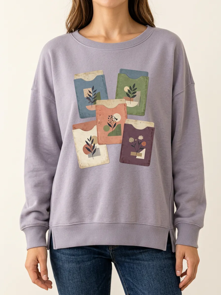 Women's Abstract Botanical Card Statement Print Hoodie