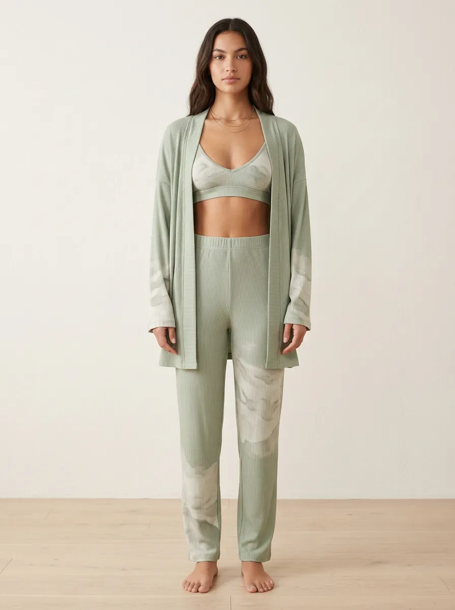 Ribbed Strap Detail Cardigan Lounge Set