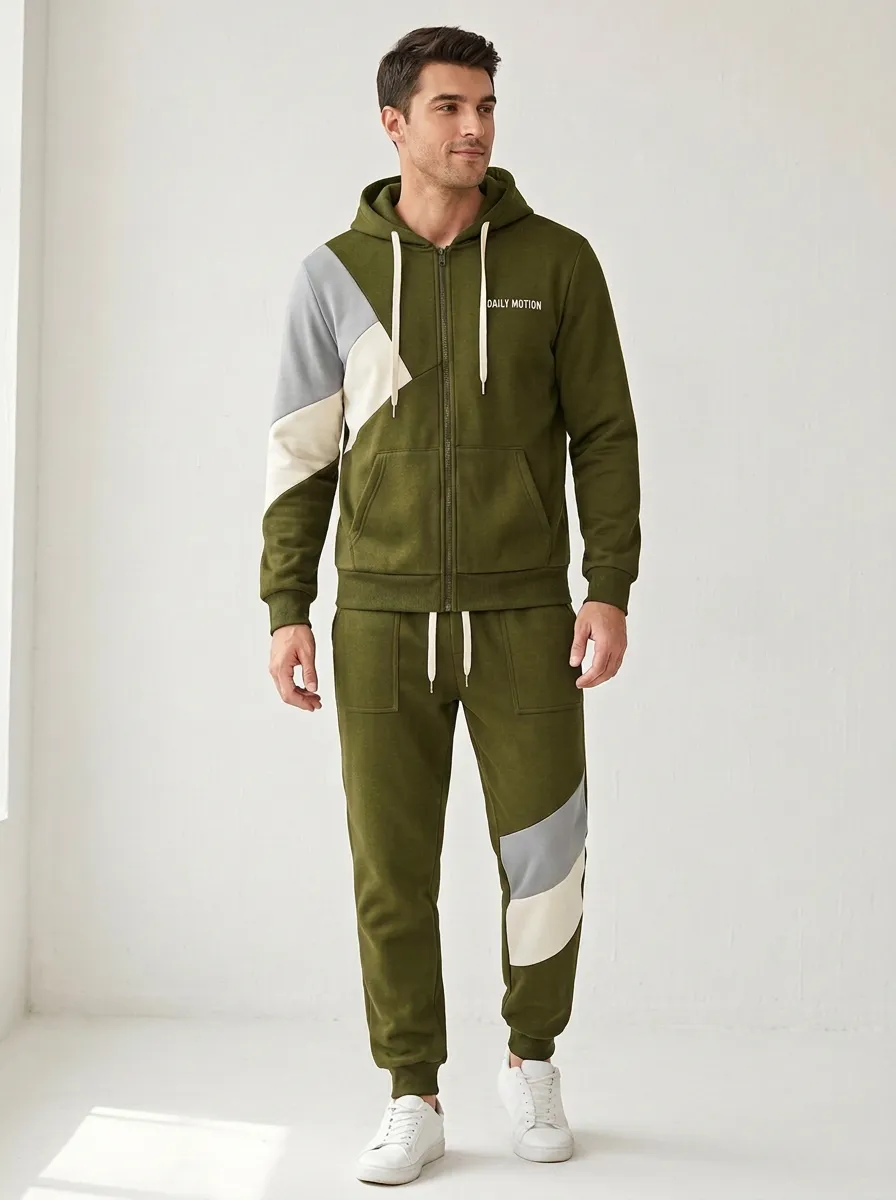 Men's Daily Motion Colorblock Patchwork Print Jogger Set
