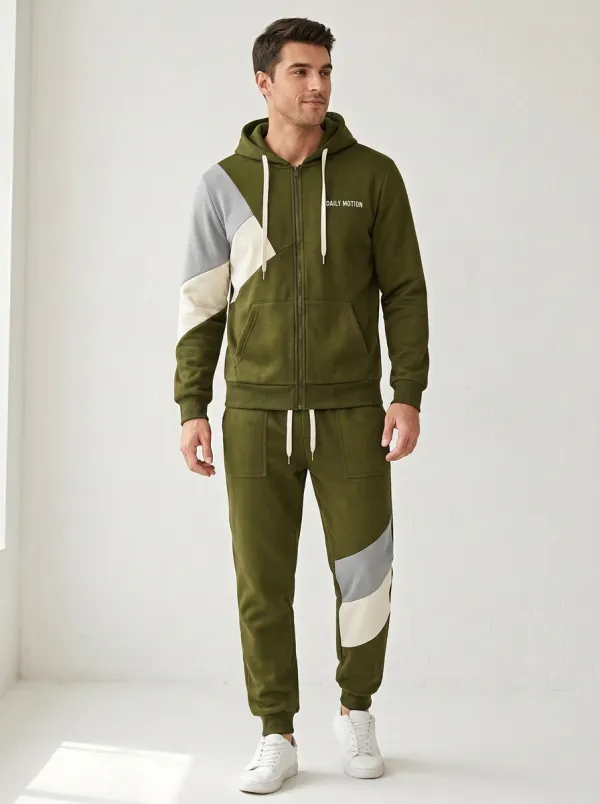 Men's Daily Motion Colorblock Patchwork Print Jogger Set