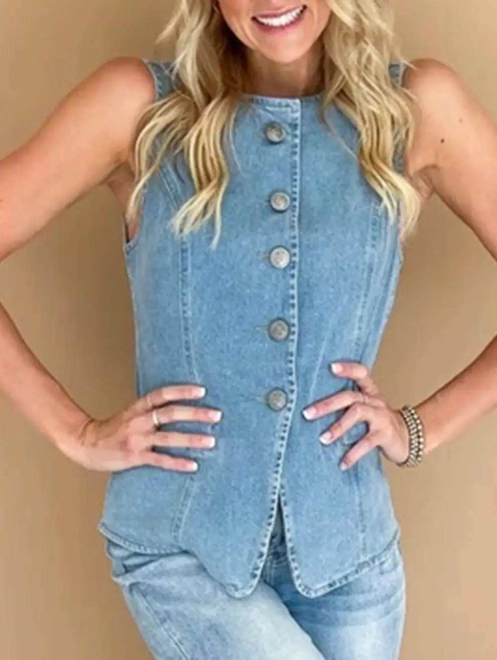 Denim Vest Sleeveless Single-Breasted Top