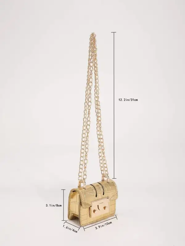 Minimalistic Crocodile-Print Chain Shoulder Bag Crossbody