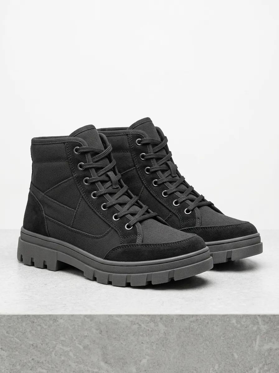 Ridge Pattern Canvas Hiking Boots