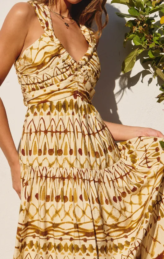 Brown Ivory Geometric Print Midi Dress