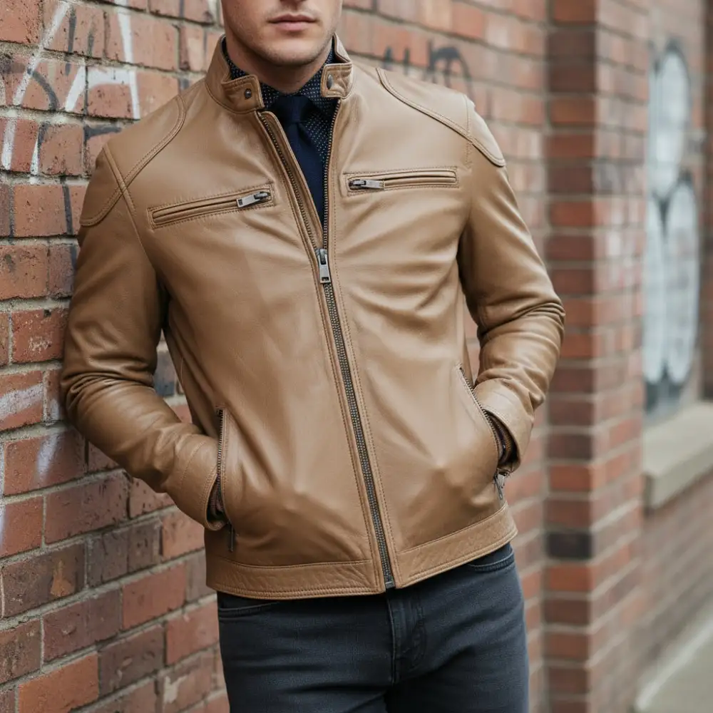 Refined Leather Biker Bomber Jacket