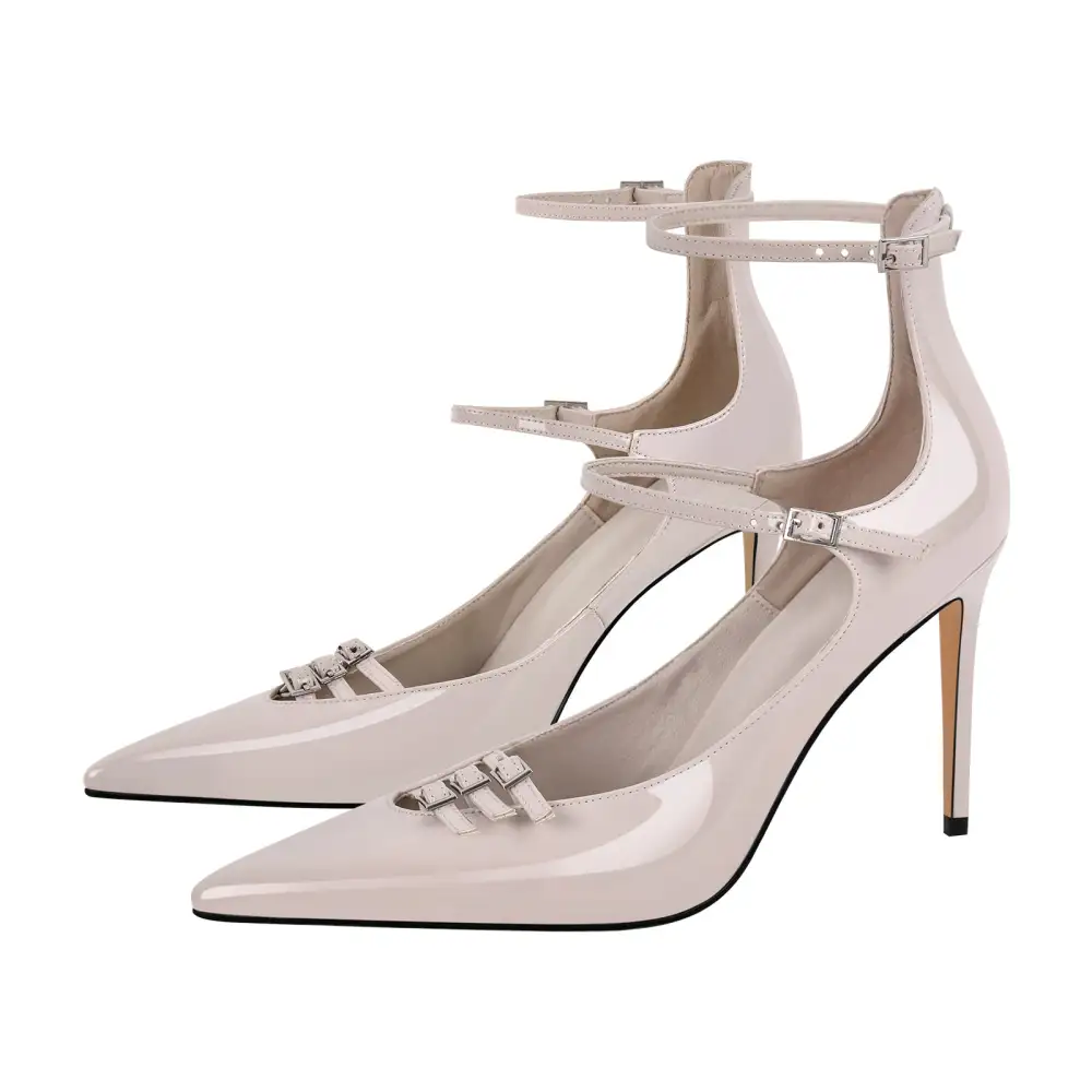 Polished Pointed Toe Stiletto Ankle Strap Pumps