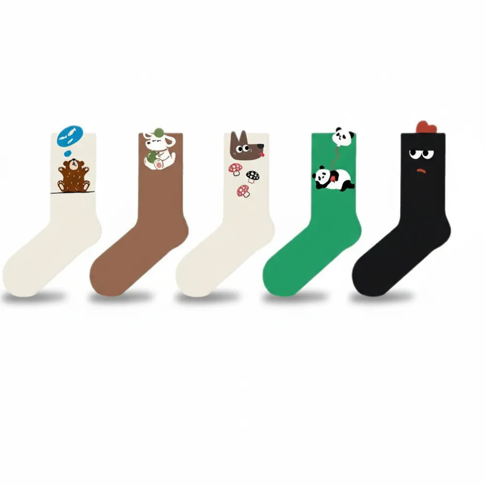 Playful Cartoon Animal Crew Socks