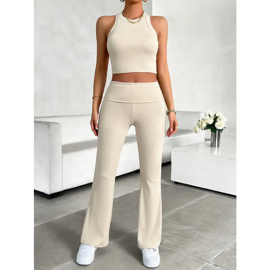 Ribbed Round Neck Tank and Pants Set