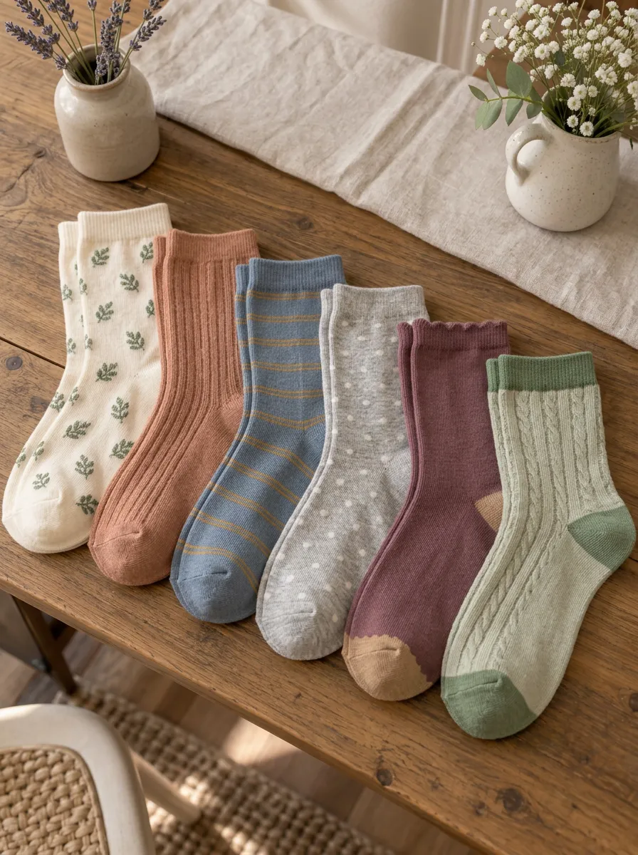Women's Vintage Floral Striped Polka Dot Heritage Motif Set Socks Set
