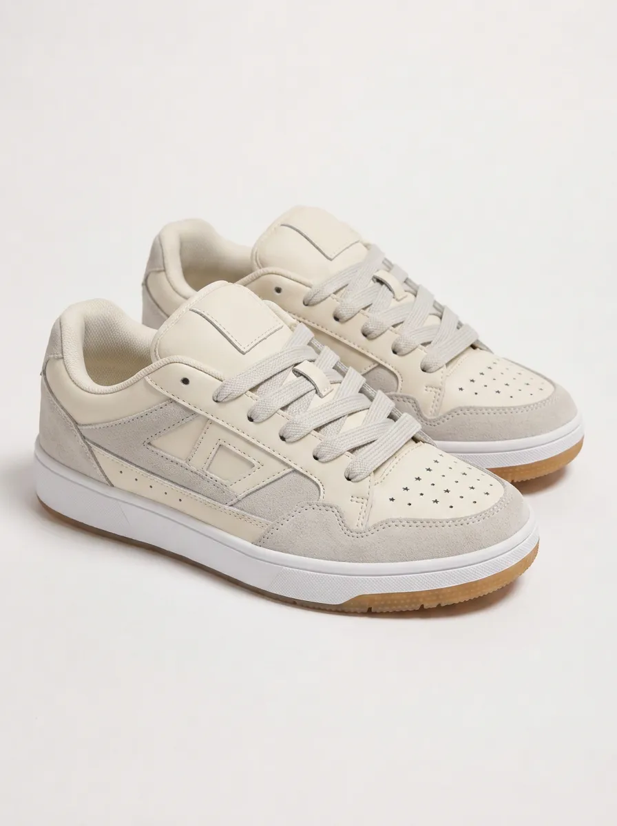 Women's Casual Star Perforated Suede Patchwork Printed Sneakers