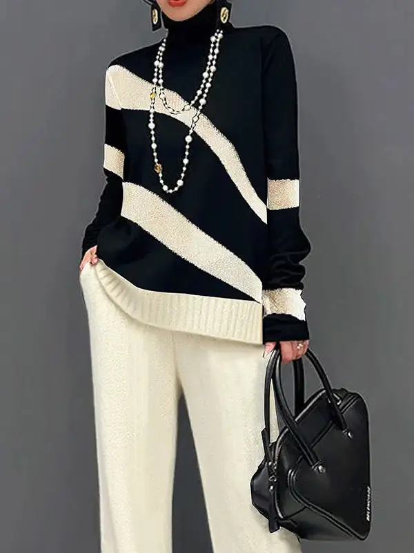 High Neck Long Sleeve Relaxed Fit Sweater