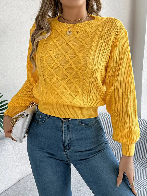 Cable Knit Round Neck Long Sleeve Knit Top
