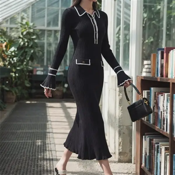 Contrast Knit Midi Dress