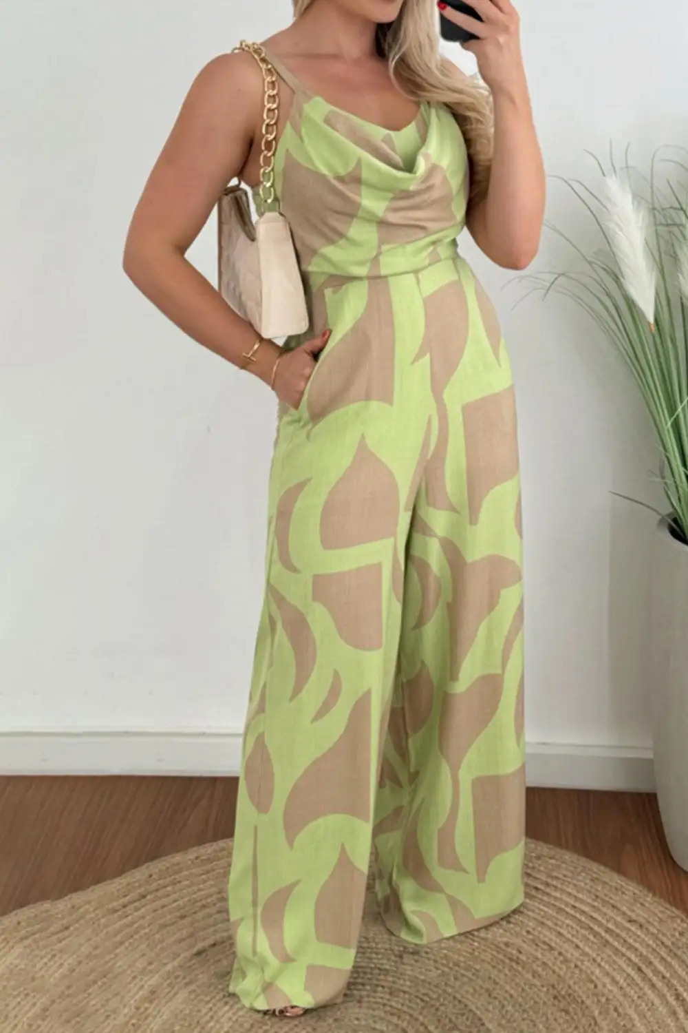Two Tone Spaghetti Strap Wide Leg Jumpsuit