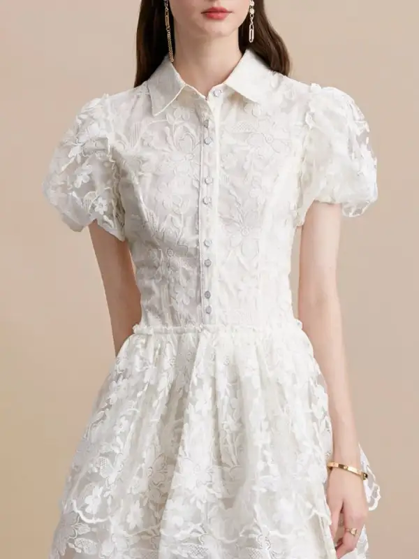 Lace Puff Sleeve Mini Dress
