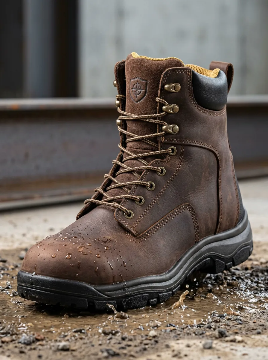 Men's Waterproof Leather Shield Logo Printed Work Boots