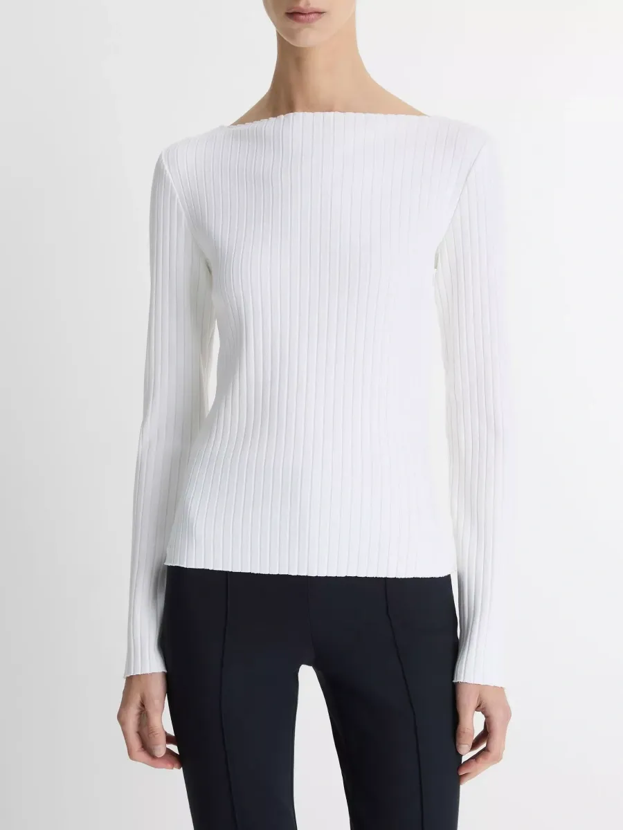 Ribbed Boat Neck T-Shirt