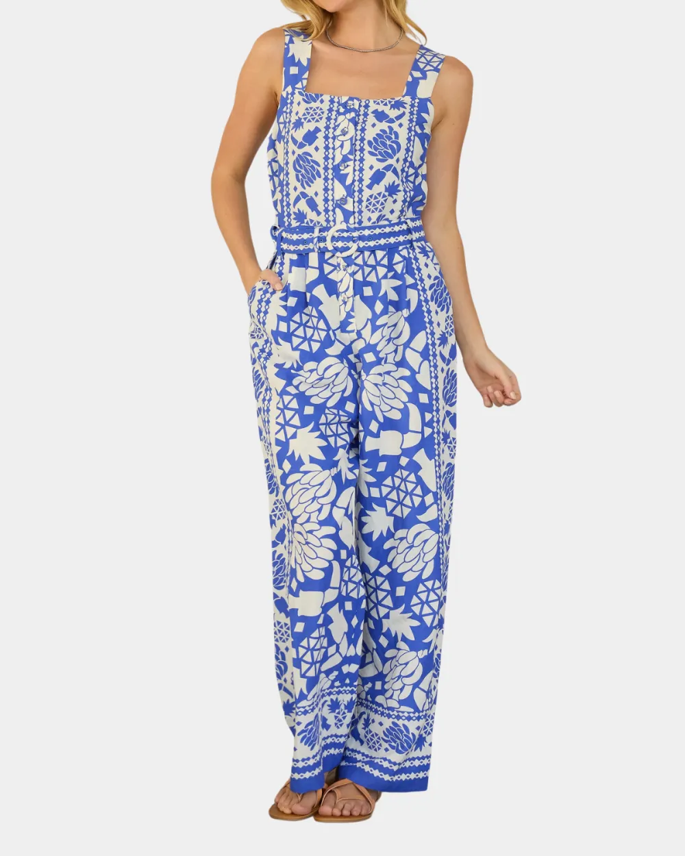 Sleeveless Printed Romper - Cobalt
