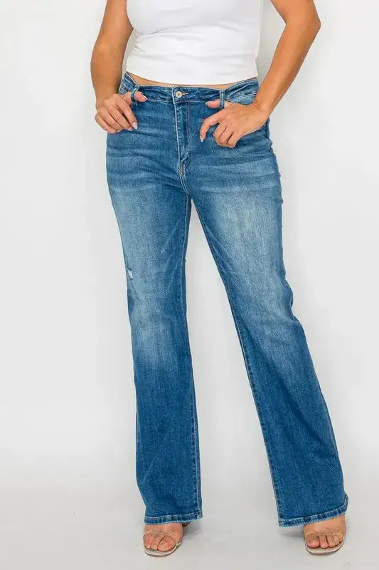 Full Size Distressed High Rise Jeans With Pockets