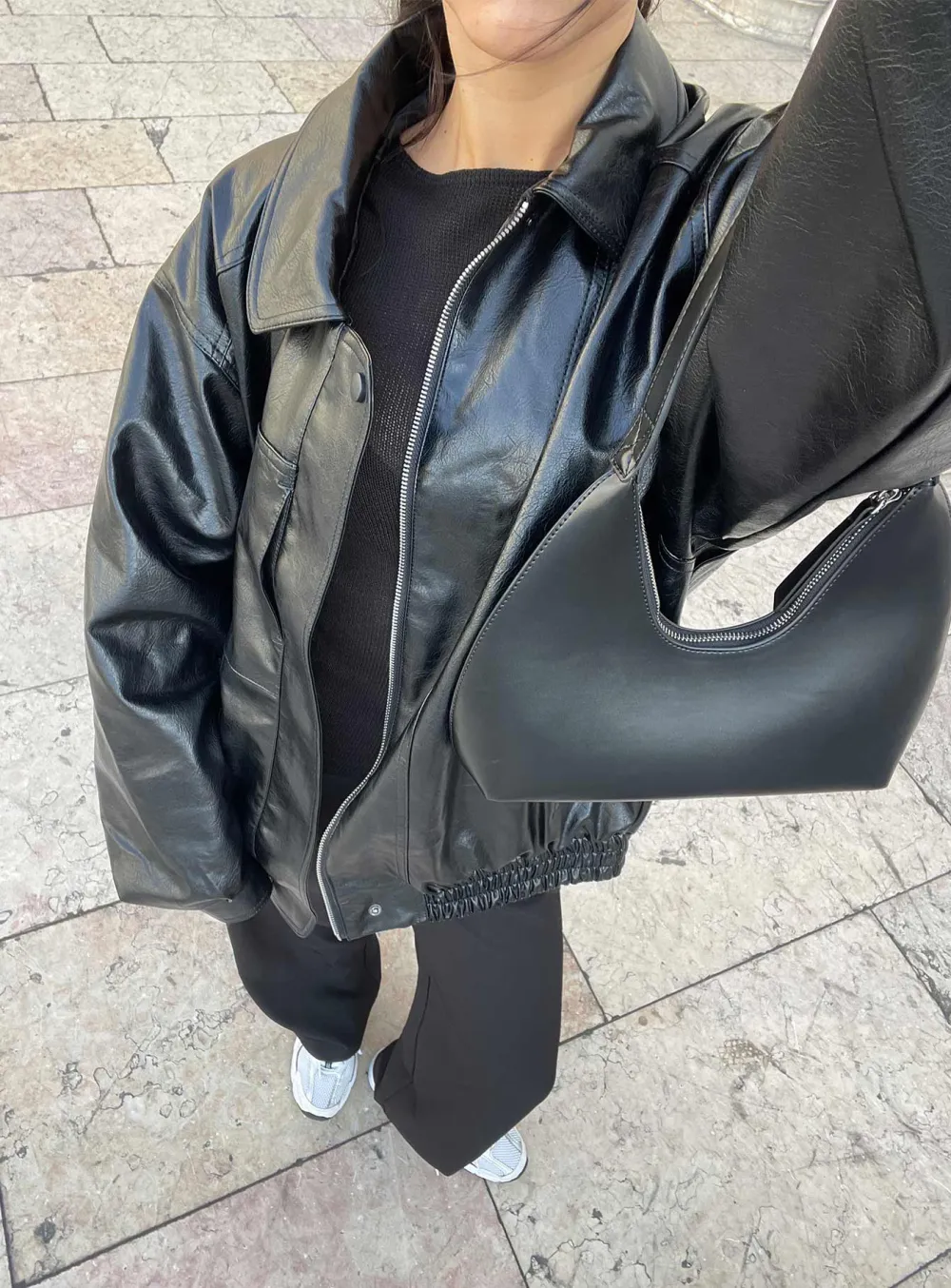 Burgundy Oversized Faux Leather Jacket