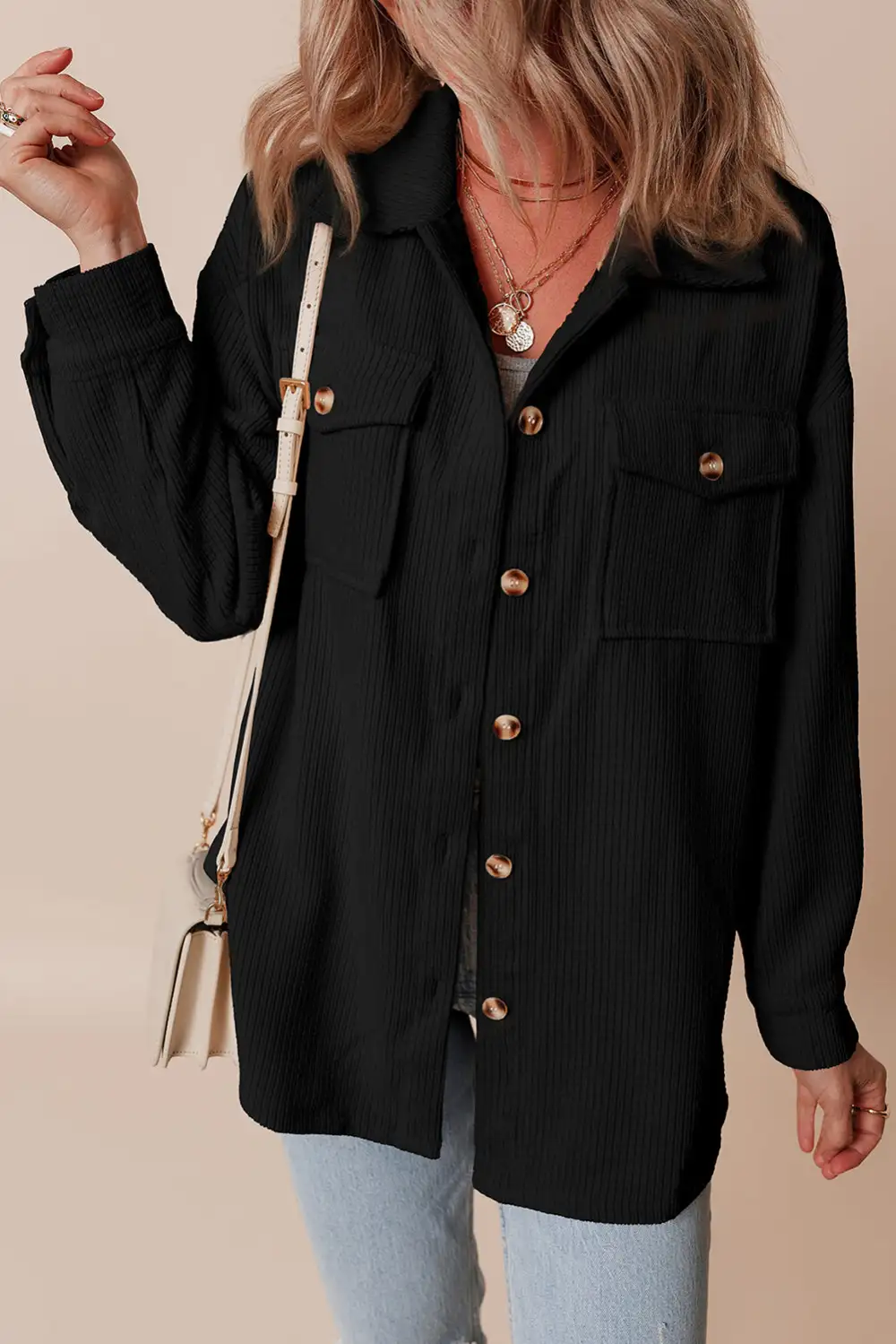 Women's Corduroy Flap Pocket Button Up Shacket