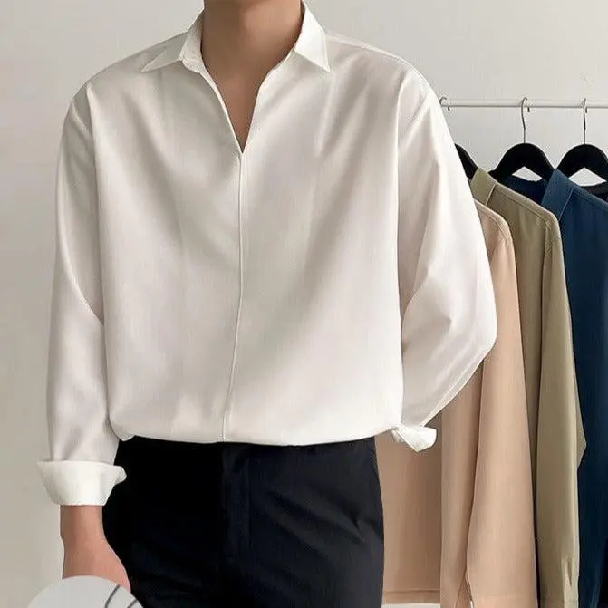 Open V-Neck Collared Shirt