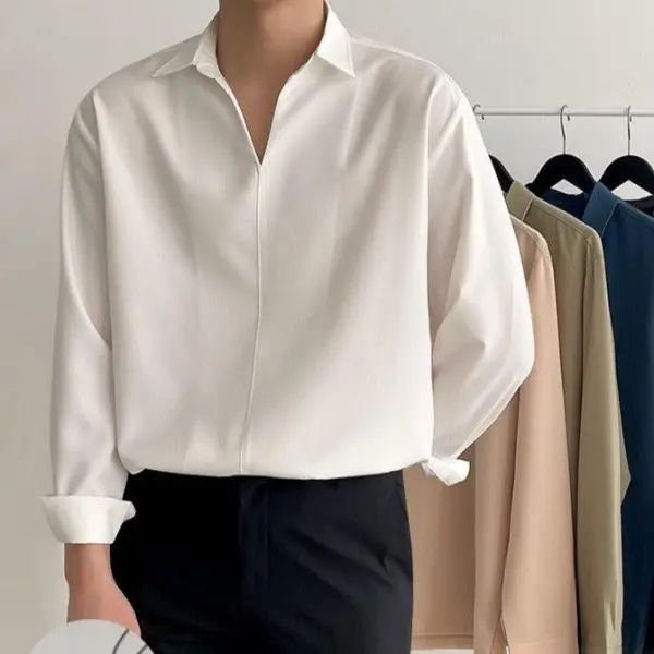 Open V-Neck Collared Shirt