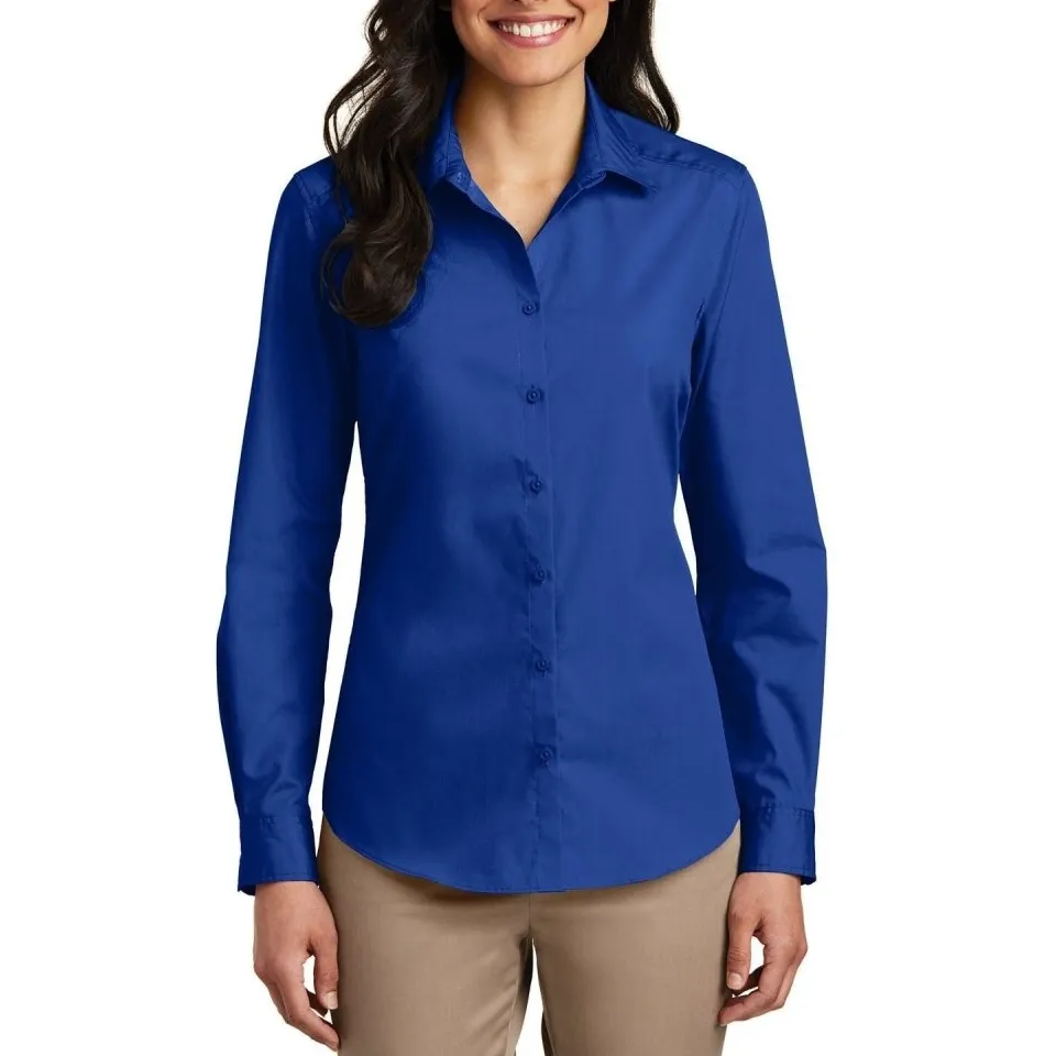 Women's Long-Sleeve Lightweight Cotton-Blend Poplin Shirt