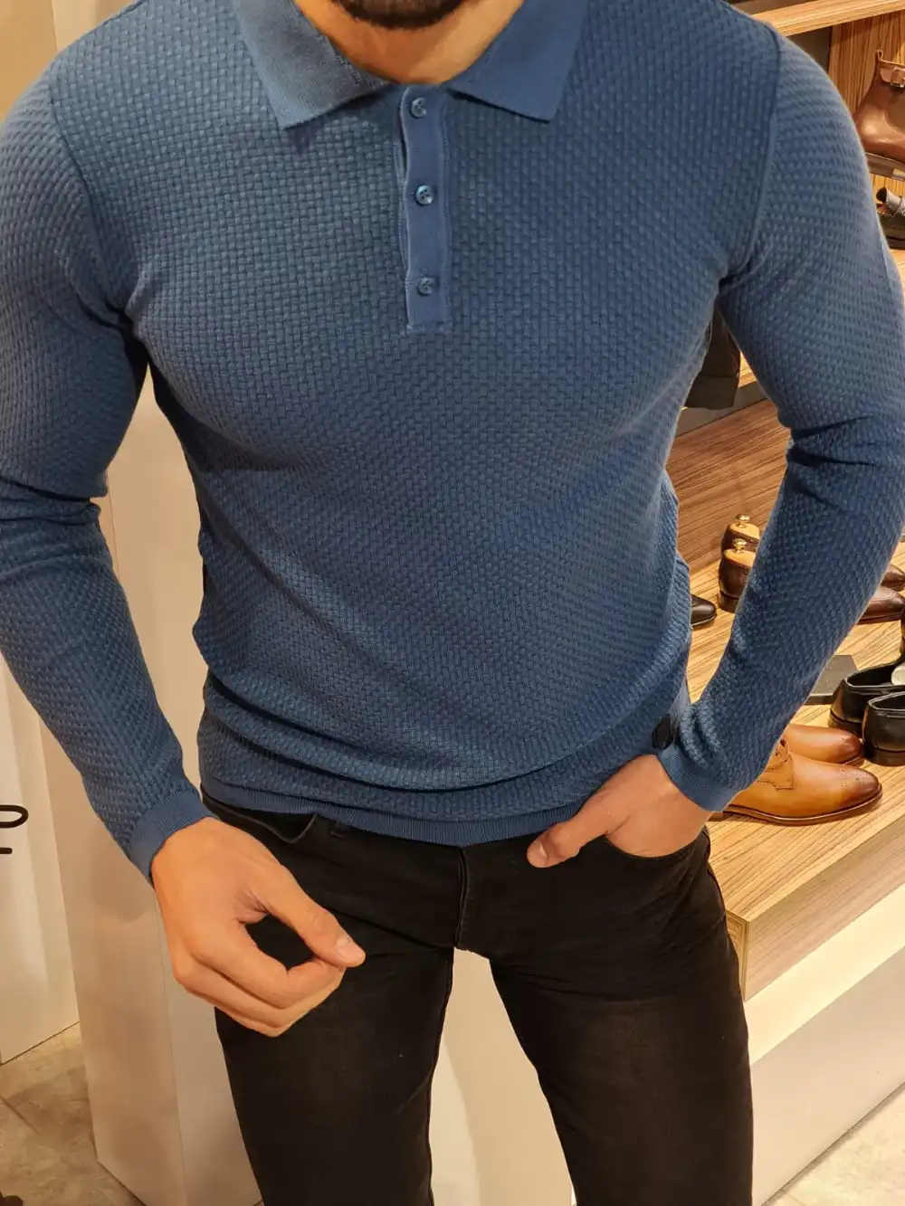 Refined Polo Collar Slim Fit Knit Sweater