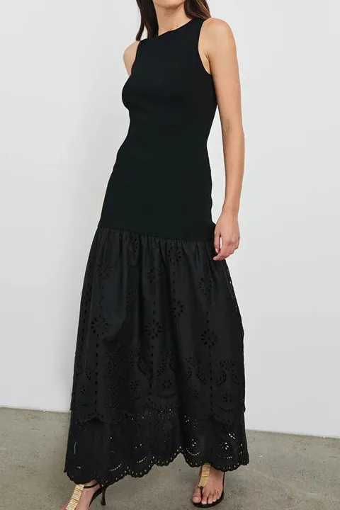 Women's Black Sleeveless Lace Hem Maxi Dress