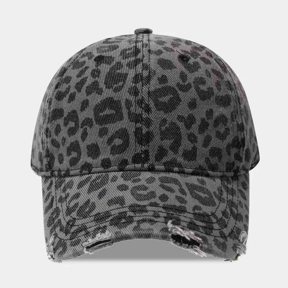 Distressed Leopard Print Cotton Baseball Cap