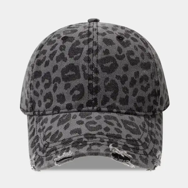 Distressed Leopard Print Cotton Baseball Cap
