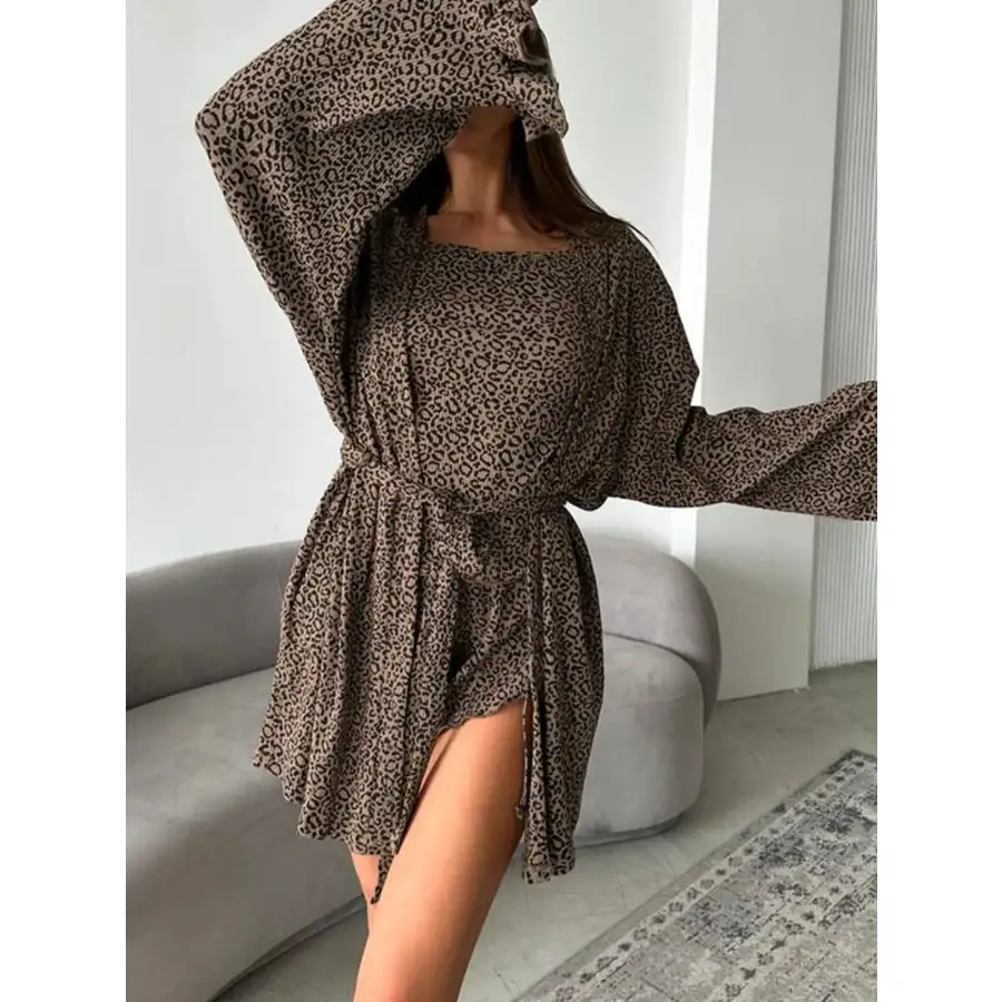 Leopard Cami Cardigan and Shorts Piece Set