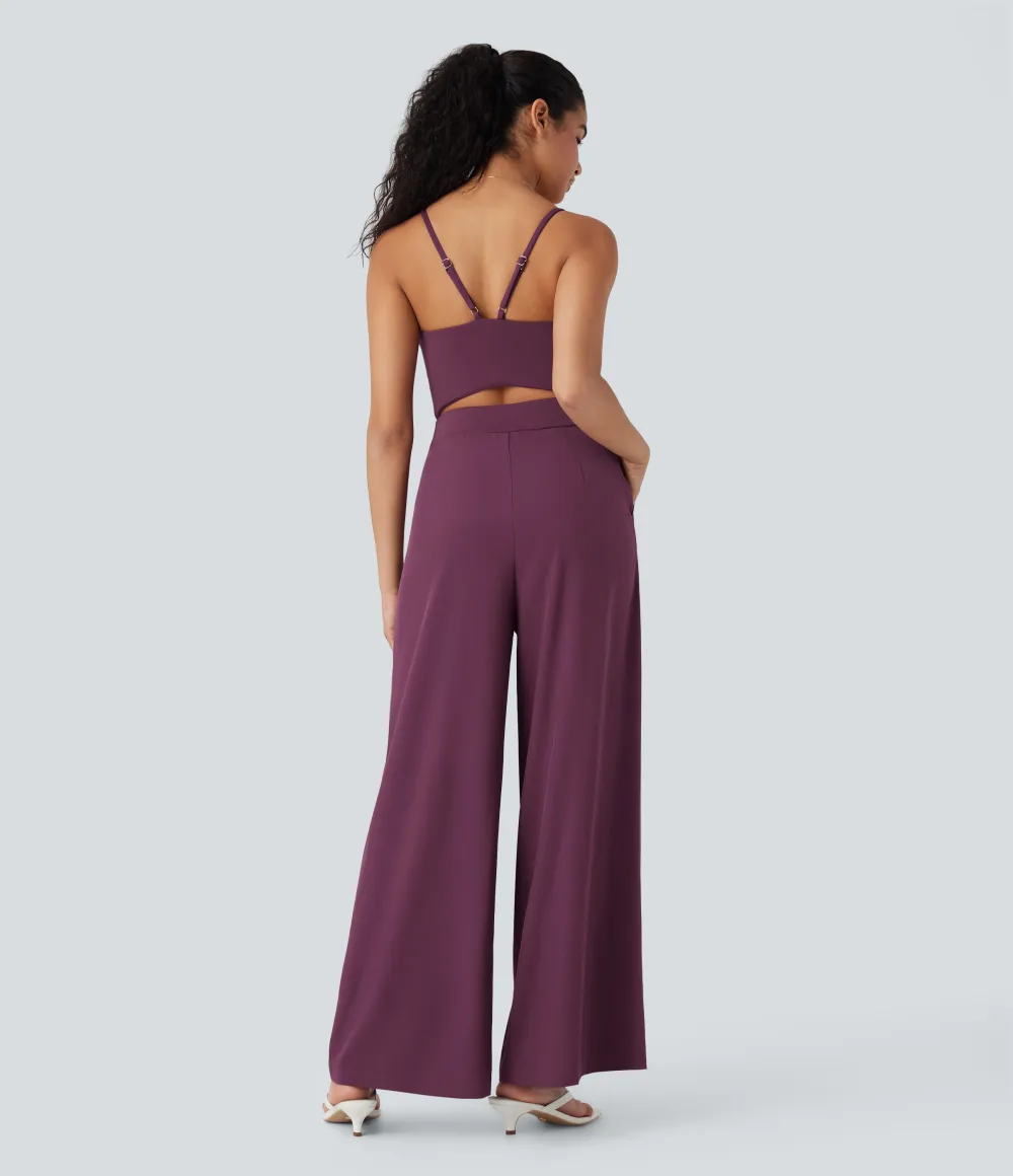 Breezeful Wide Leg Quick Dry Casual Slip Jumpsuit with Pockets-Easy Peezy Edition