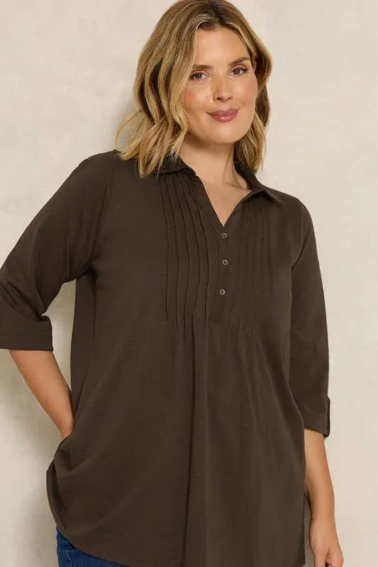Chocolate Brown Pintuck Henley Top