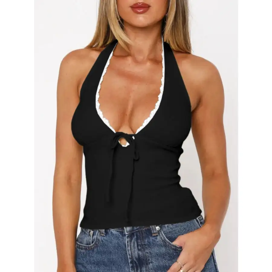 Lace Detail Halter Neck Camisole Top