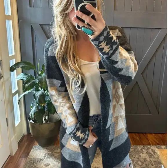 Everyday Western Geometric Oversized Longline Cardigan