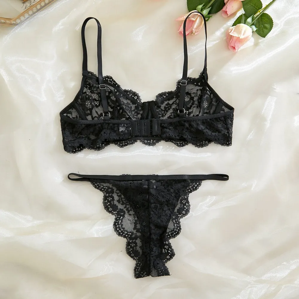 Sheer Lace Suspender Bra And Panty Set