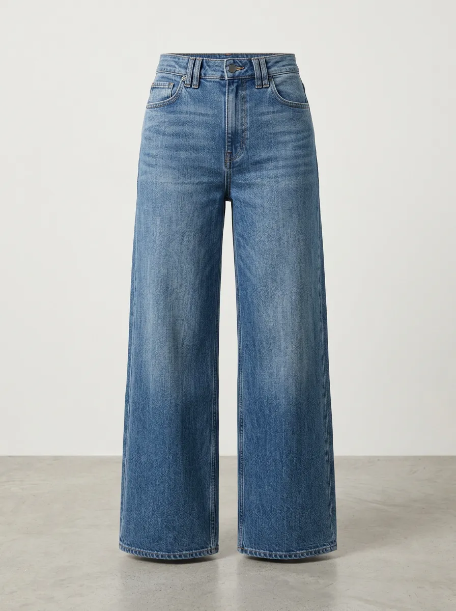 Women's Topstitched Relaxed Wide-Leg Stretch Jeans