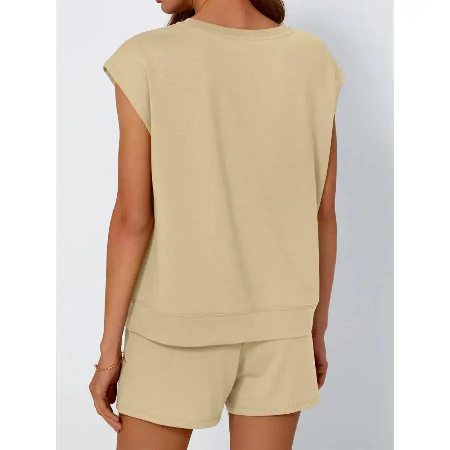 Relaxed Round Neck Cap Sleeve Top and Shorts Set