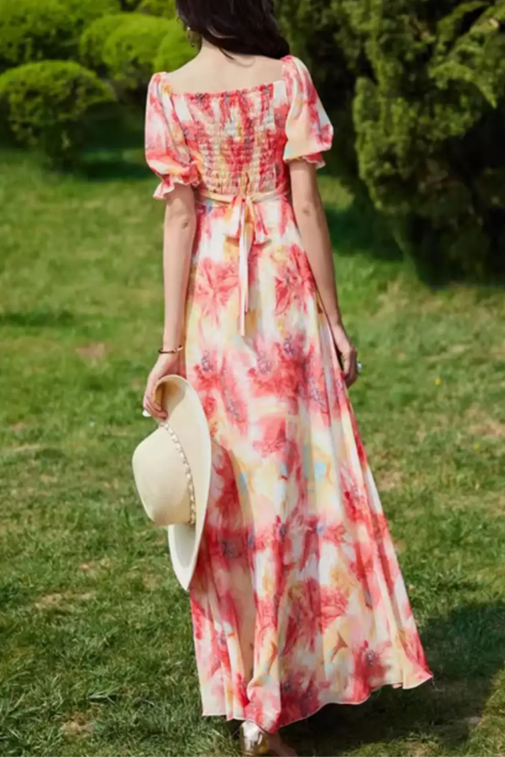 Floral Chiffon Puff Sleeve Maxi Dress